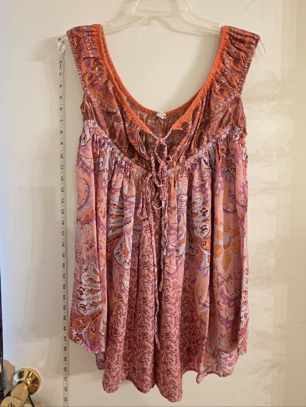 Free People Pink and Orange Paisley Sleeveless Boho Tunic